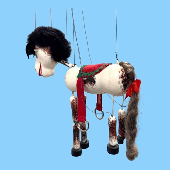 Vintage Pelham Wooden Horse Marionette Puppet Black Yarn Mane & Long Tail READ - Picture 3 of 7